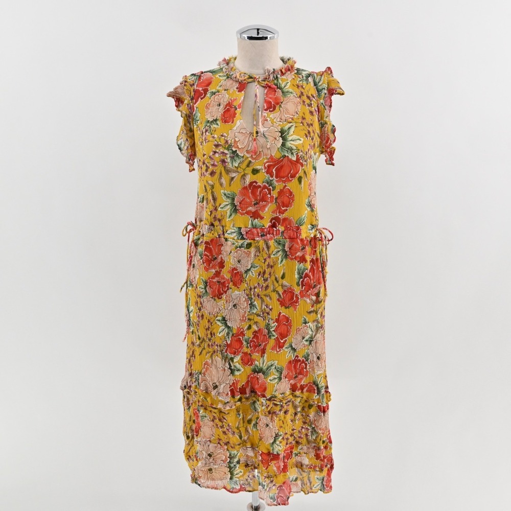 Anthropologie‎ Dolan Ellory Dress Size XS Silk Floral Ruffle Flutter Sleeve Boho